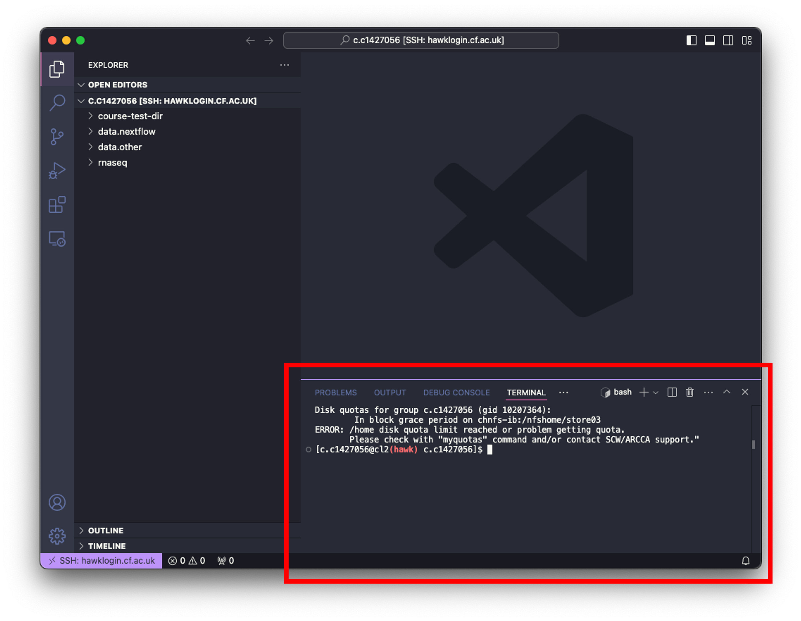 Opening a terminal window in VSCode