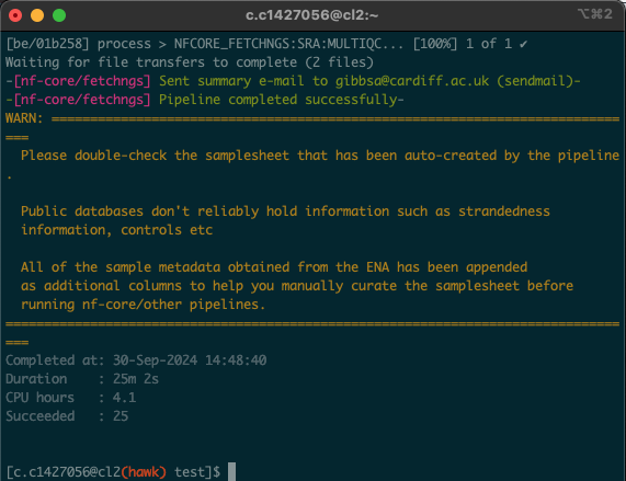 tmux fetchngs completed run