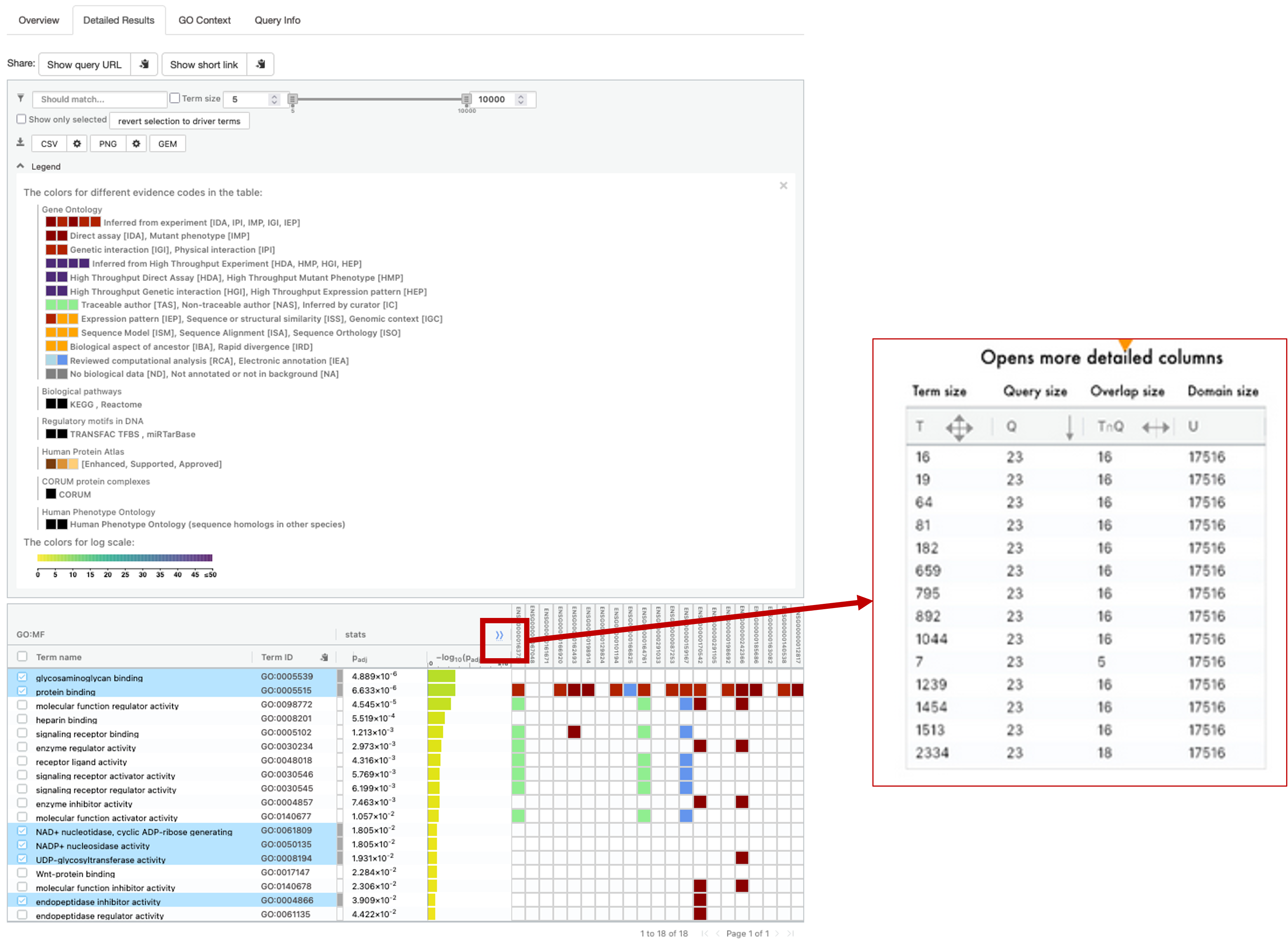 g:Profiler Detailed Results